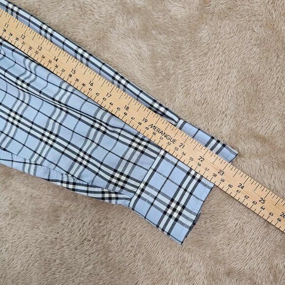 Burberry London Made in USA Plaid Shirt Men's Size M Check Blue Long Sleeve Brit - Picture 6 of 10